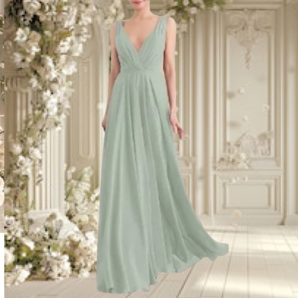Azazie Sage Green V-Neck Chiffon Prom Dress